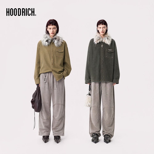 HOODRICH美式复古大毛领衬衫女秋冬加厚保暖宽松外套毛领衬衫