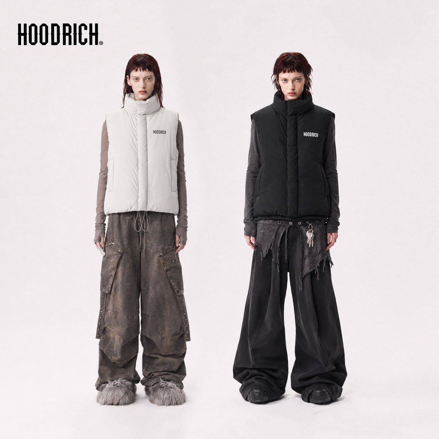 HOODRICH90白鸭绒基础款字母印花羽绒马甲冬季保暖蓬松外套男款图片