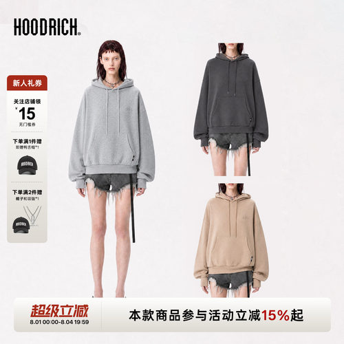 HOODRICH十字花刺绣连帽卫衣宽松套头长袖休闲运动风潮酷上衣外套