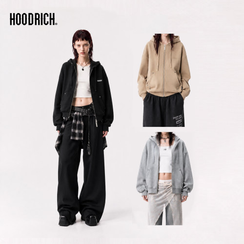 HOODRICH字母logo刺绣连帽拉链开衫卫衣春秋宽松休闲外套情侣帽衫