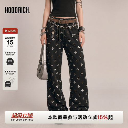 HOODRICH十字花黑色满印运动长裤潮流休闲百搭阔腿裤针织卫裤女款