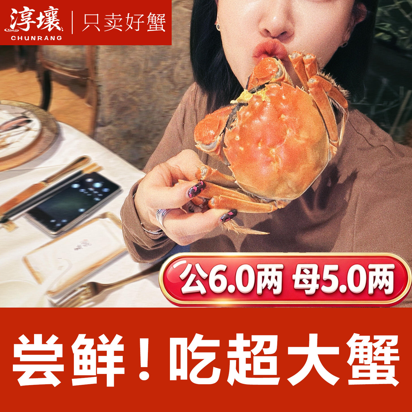 【特大活蟹】淳壤大闸蟹鲜活 【蟹王蟹后】【6两公蟹 5两母蟹】