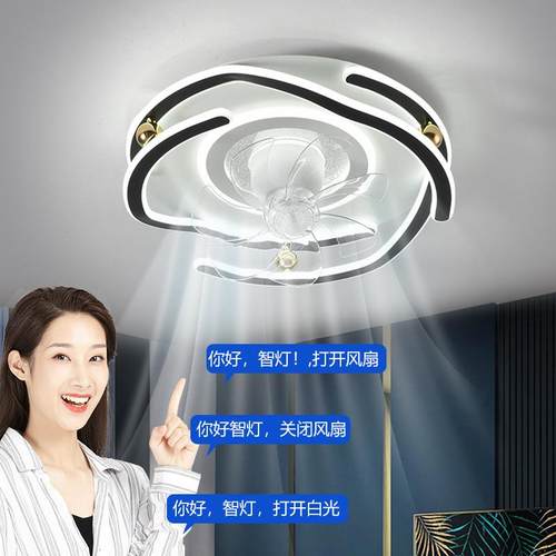 创e意卧室吸顶396风扇灯现新款摇头奶油风客厅餐厅代ld带风扇吸顶