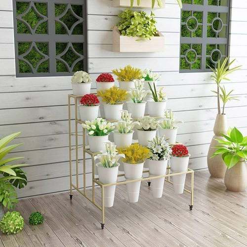大铁号985花花架鲜花展示架艺多店货架可移动带万层向轮塑料鲜花