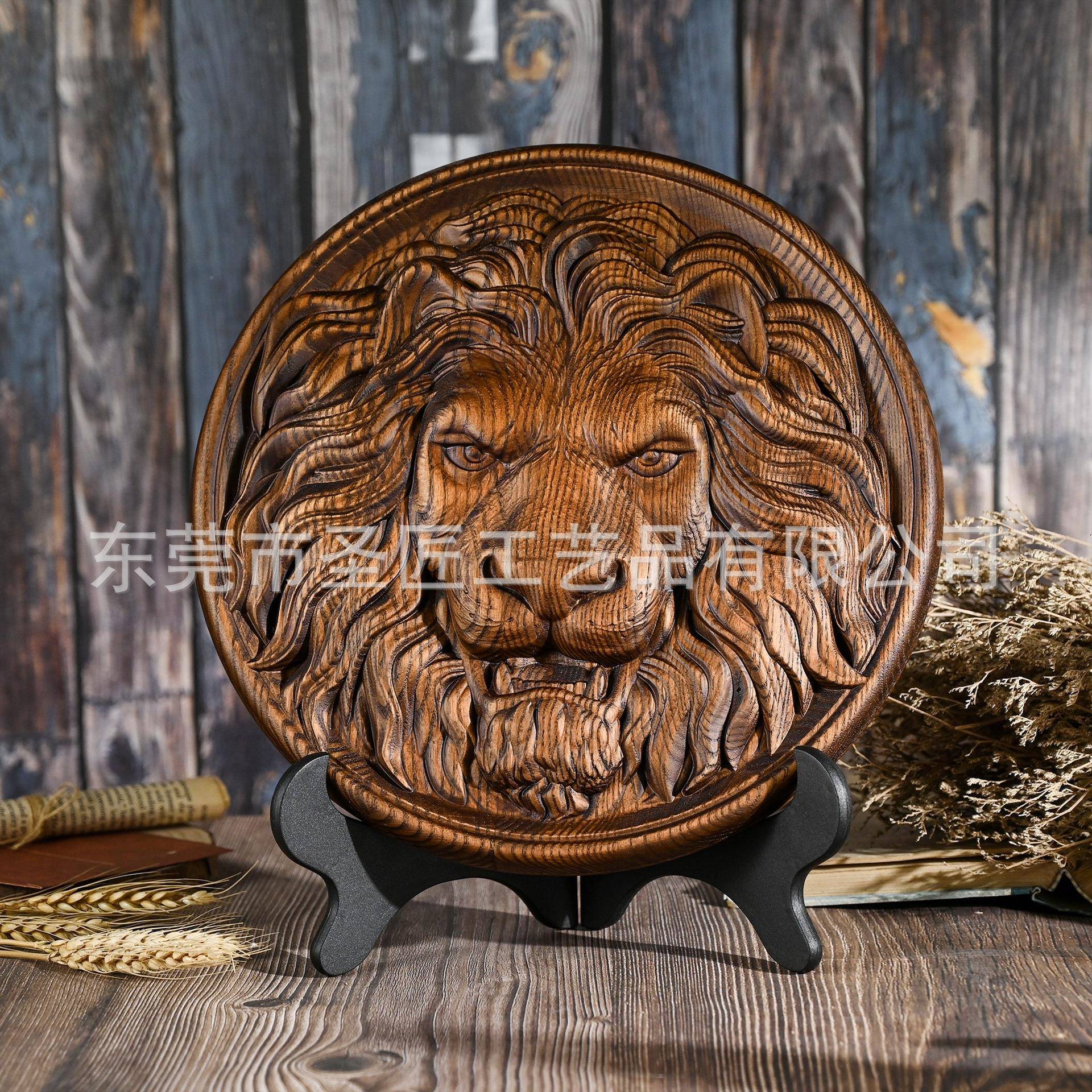 狮子头实BGW165手工艺品仿装饰摆木件狮美头壁饰真办公室浮雕复古