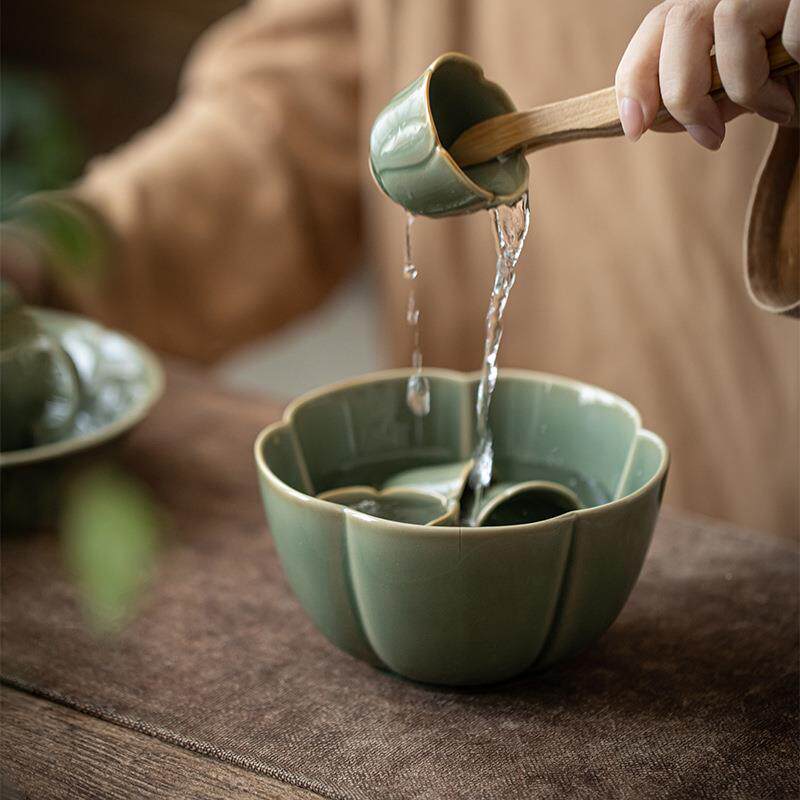 墨己烟窑越青瓷花瓣建水耀州茶窑花型水盂废水缸道配件茶mjtc洗灰