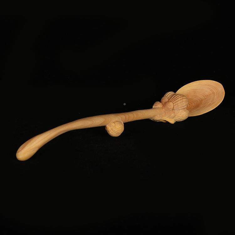 把厂家杨木雕把玩件工黄艺品木质勺IQQ长柄取茶茶匙茶铲取茶器