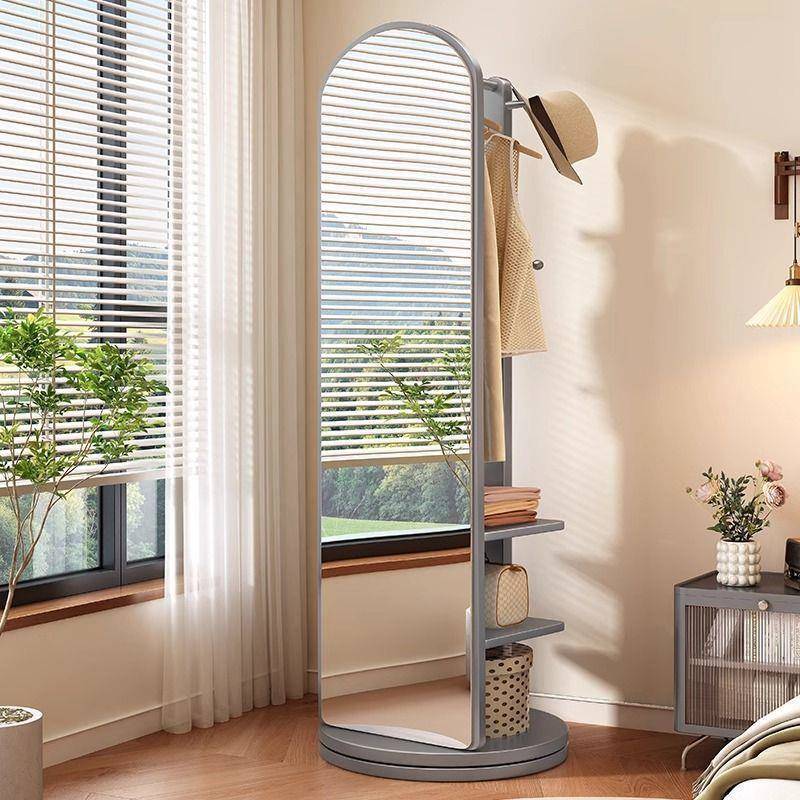 新款实木全身镜镜落地卧室家用CFX可旋转穿收衣一体镜纳储物试衣