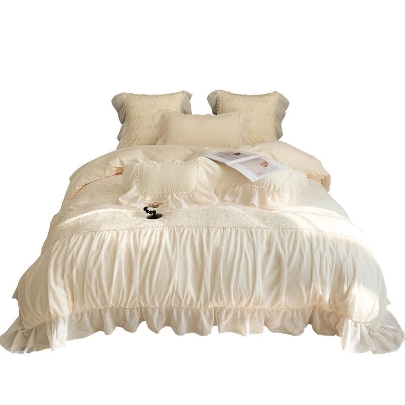 法仙2024-2-2式浪漫床上四套公主风纯蕾丝被套床单否全棉棉件女床