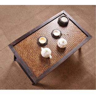 6飘R泰国实木编折叠方形桌茶几榻榻米窗竹阳台简T0006约日式 茶桌