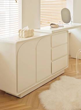 鼎立诚仙贝梳妆2斗柜一体可台伸缩205新烤款奶油风漆床尾收LNP纳