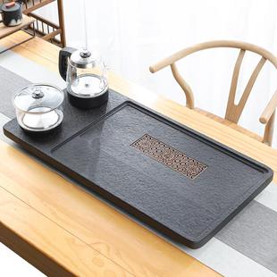 天然整块乌金石茶自金石茶盘全一动烧水壶体茶具套装 家用简约大小