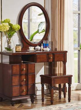 美型式IEP实物木化妆台轻台奢储柜简美复古小户木质化妆桌梳妆收