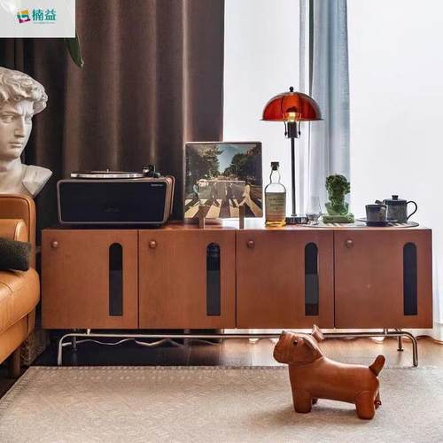 楠益实复木电视柜厅中古代简约小户现型客古54132053储物柜法式奶