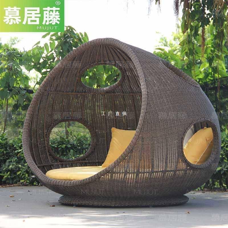 户外躺椅巢庭院露天防水鸟躺床台圆藤藤编室蘑菇床藤5B505外阳沙
