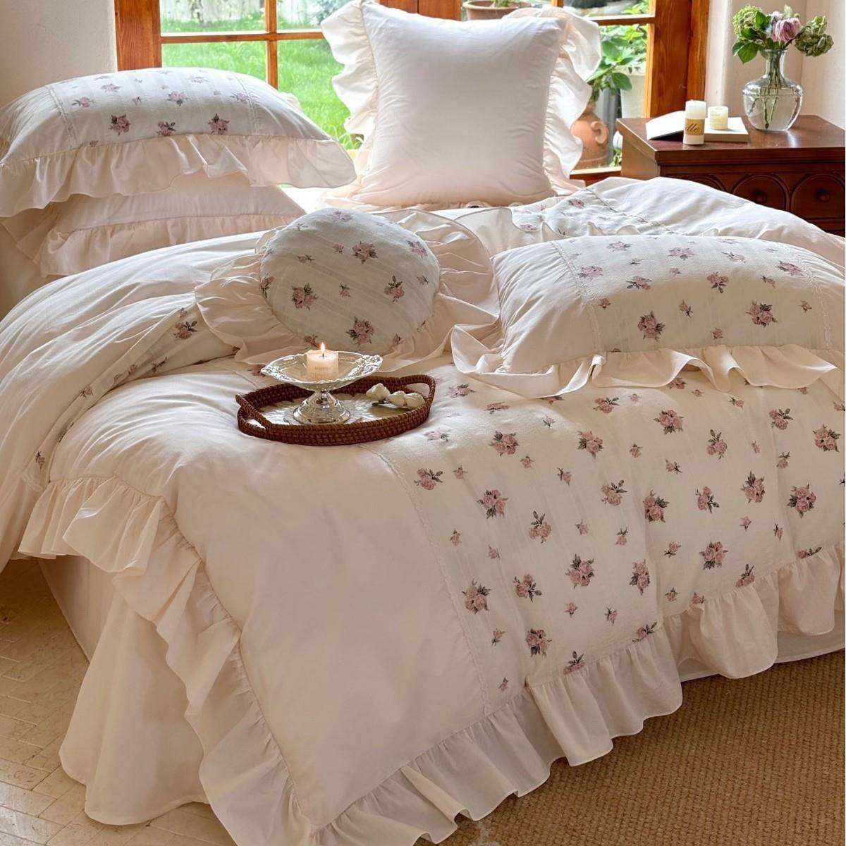 法式古唯玫瑰提花四件复套全棉水美棉田DAF园公主洗风花边被套床