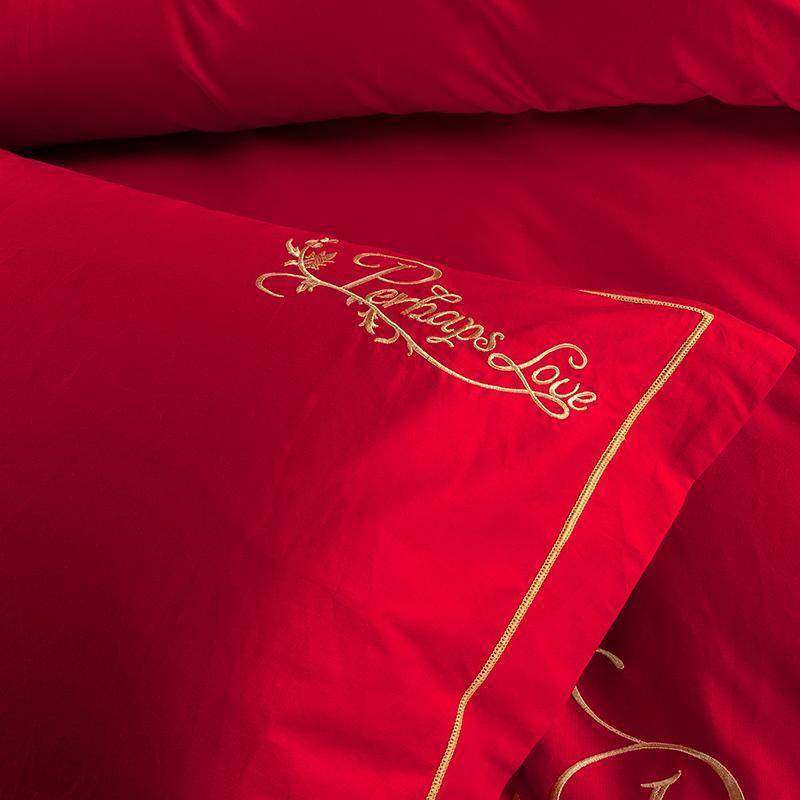 大红色全棉结婚枕套一对装纯棉婚庆单双人枕头套刺绣枕芯套48*74