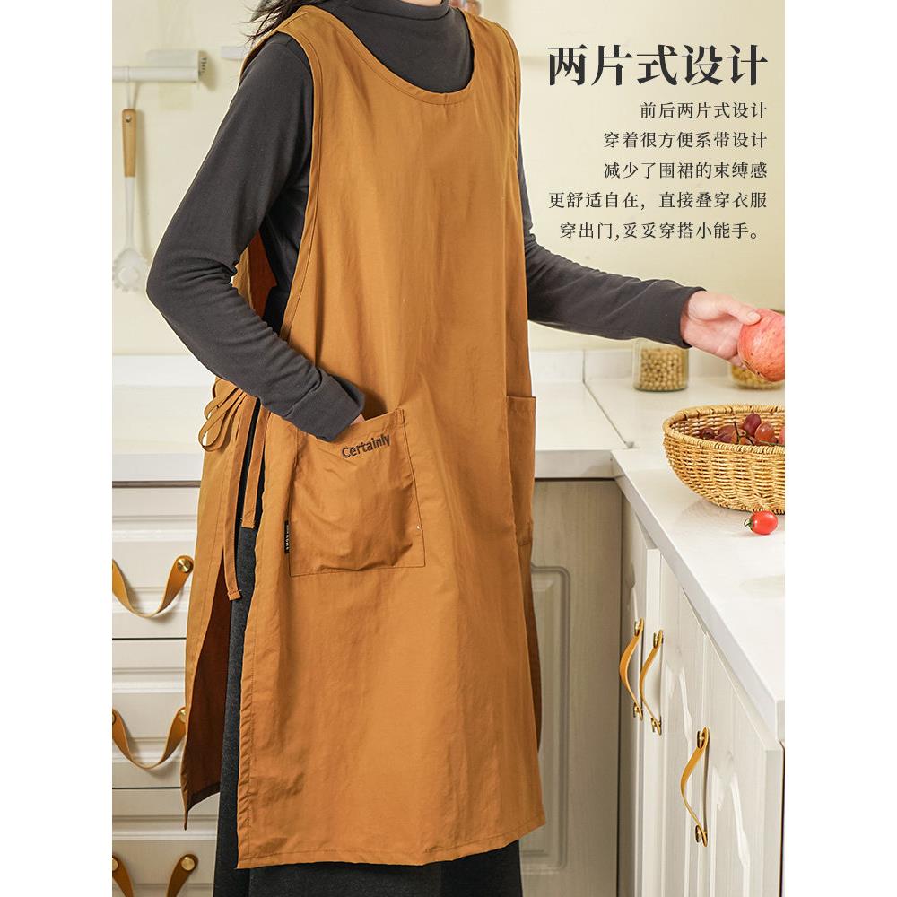 围裙厨房家用2025新款马甲式日系工作服长款咖啡店防泼水画画围兜