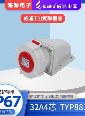 WEIPU威浦TYP8819防水航空插座工业明装插座32A4芯 380V3P+E IP67