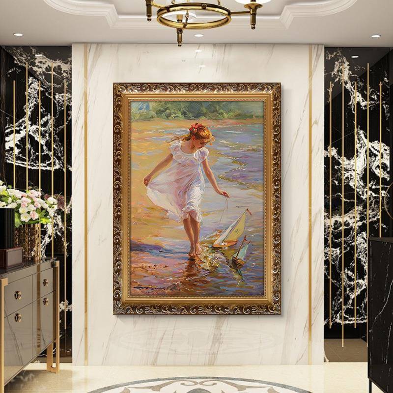 欧式轻奢印象人油画美式大LMH玄海风女景装饰画关卧室走廊美物挂