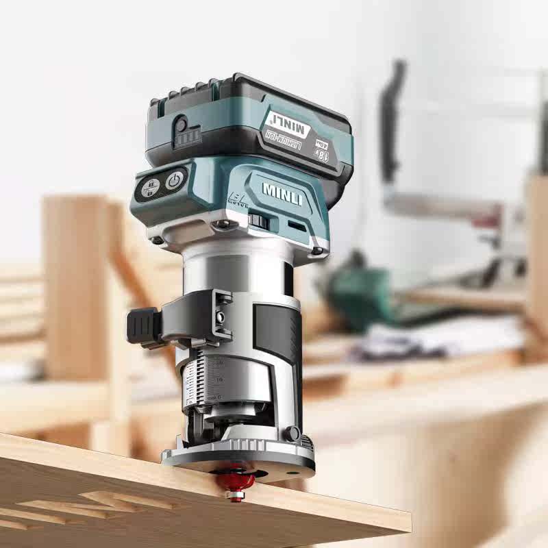 MINLI无刷锂电修边机充电式多功能木工开槽机铝塑板雕刻机小锣机