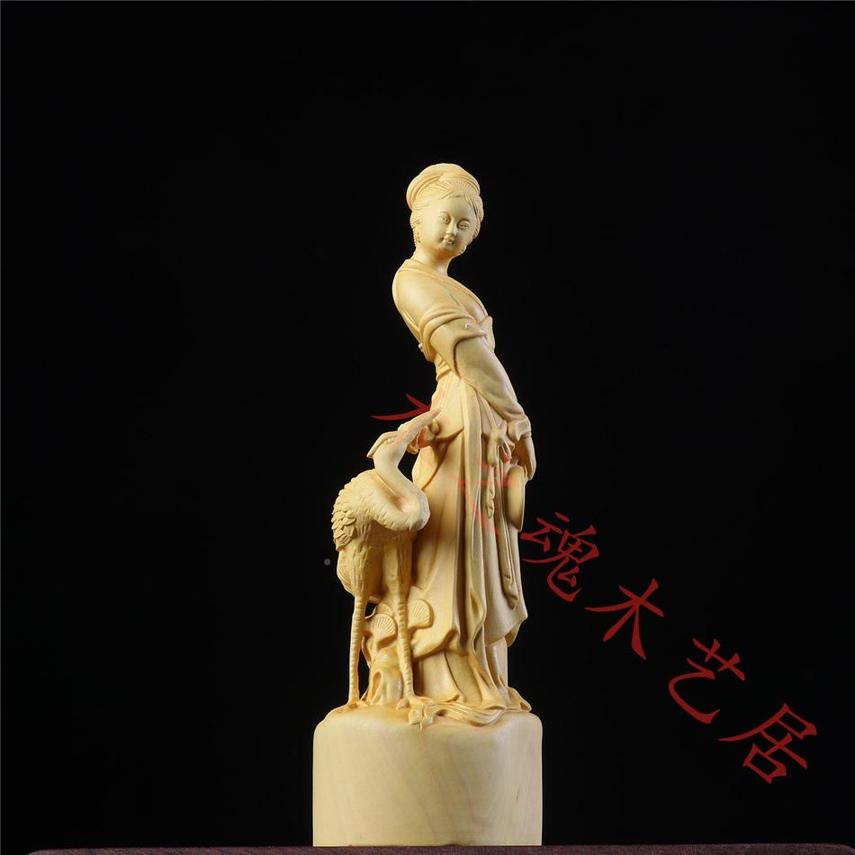 黄杨木雕把件实木客厅手刻OJB工艺品家居雕品饰人物仙鹤女精品摆