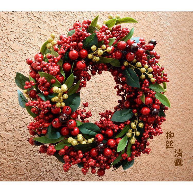圣诞花环红果门饰挂仿真植物子无品牌/浆果叶藤圈挂饰橱窗道具件