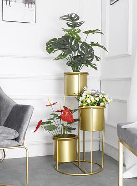 简约铁艺XCP花架客金色多层落地式花架阳厅台转盆角绿萝装饰花架