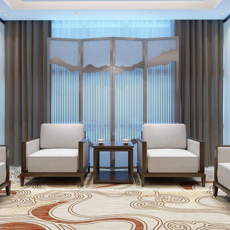 新中式办公沙发茶几组合接待区会议室贵宾室会客简约实木家具