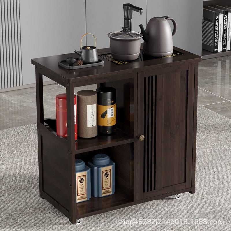 移动茶水柜大板茶桌侧边柜实木茶台烧水壶一体茶边柜茶具置物柜子