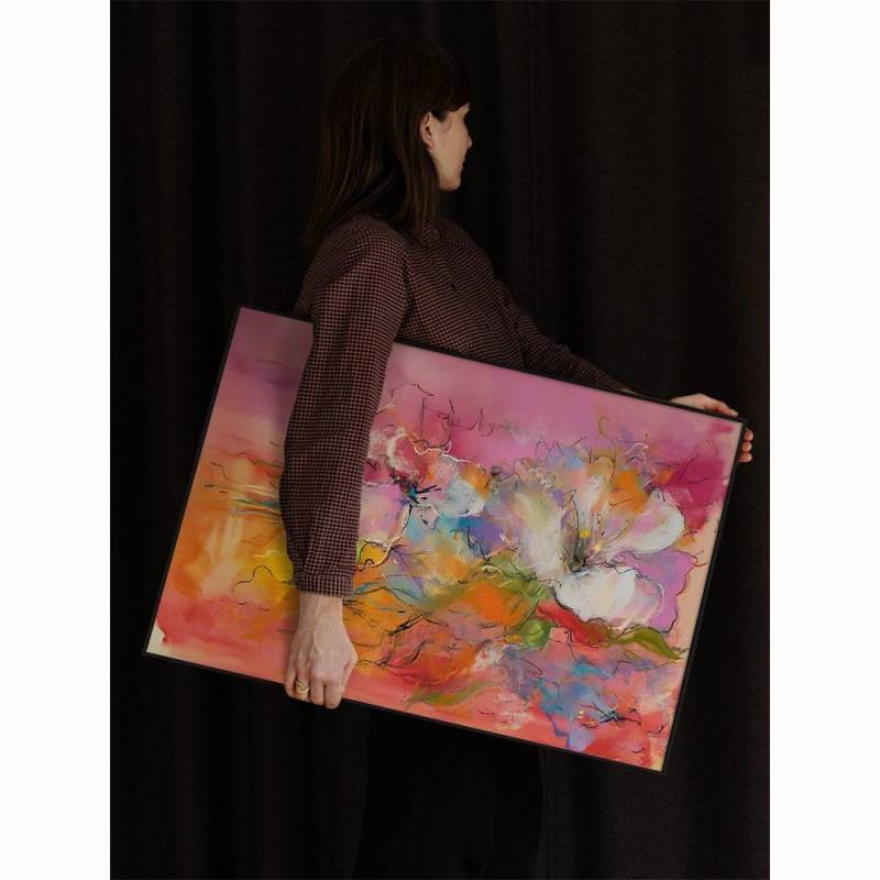 顺丰法式中古抽象花卉客餐厅手绘油画多巴胺玄关走廊装饰画沙发墙图片