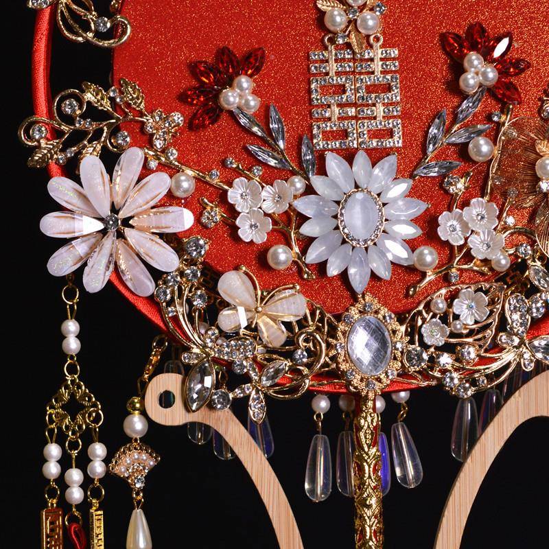 新娘喜扇秀禾服团古扇结婚扇婚礼团扇捧风扇子出嫁喜XFV字扇中式