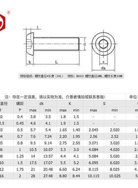 鹏驰12.9级黑色合金钢半蘑O无品牌/圆头内六角螺丝SI7380菇头螺钉