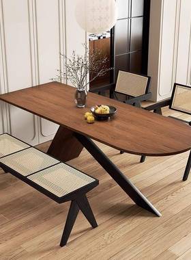古风实复木餐桌半圆靠墙客厅家用饭桌创中意法式古岛台餐桌TKA一