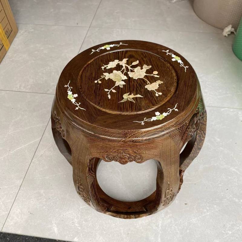 8V实木鼓凳中式仿古圆凳花梨木古筝凳鸡翅木鼓墩坐凳客厅茶几矮凳