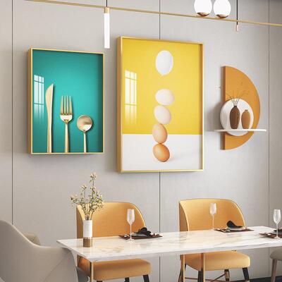 代MPX简约小合款餐厅装铝饰画壁画组合金画走现廊墙上壁饰艺术挂