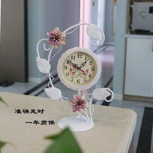 CRY装 饰品摆件台浪漫花园铁单面钟艺静音个创意时钟摆件性酒柜