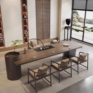 茶组sxs59J5J合室现代台实木大板中式 体原木家用茶桌办公茶桌一一