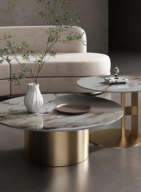 大理石轻奢大圆代茶几客高厅家用端现FSK简约圆小形不锈钢茶几组