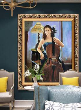 音乐油画弹琴人物音挂乐教室琴房欧T441美式装饰钢画有框画画壁竖