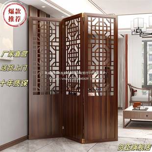 525新中式办公室客厅餐实厅连屏风隔断遮木入户玄关厅移客动折叠