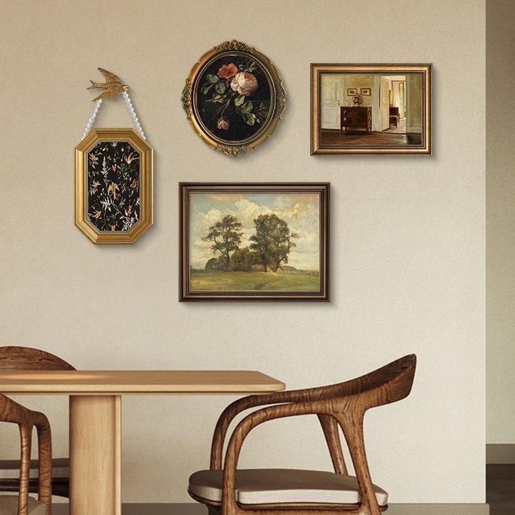 饭餐厅装饰画法餐式中古风没事油挂画复古ZVD画布厅桌客厅组合艺
