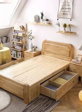 米实木一二三单1人床.1821成人简约小户型1米2儿童床.35m高箱储物床