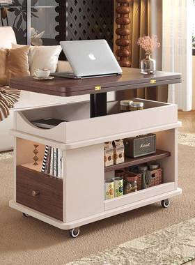移IWM动客厅小户多能功小折型叠沙发实木边柜升降茶几推车家用茶