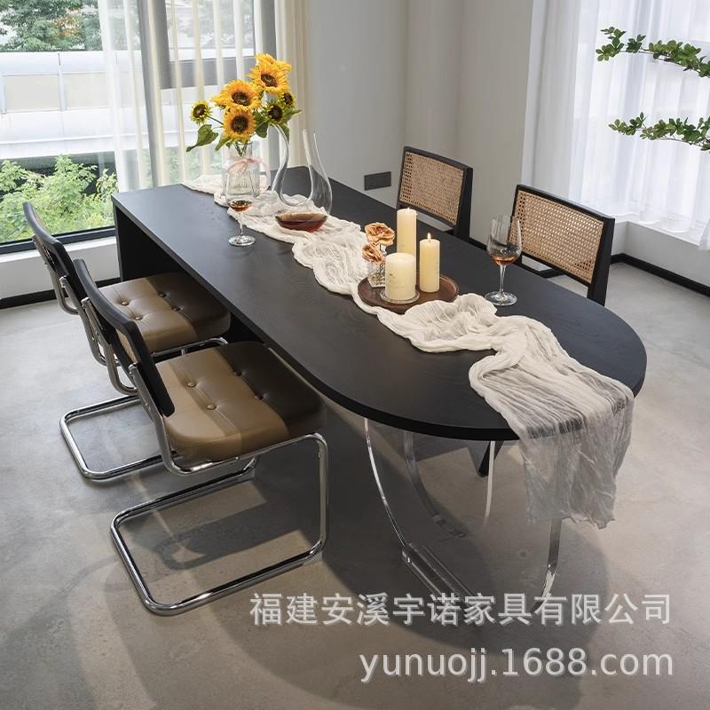 法古式复实木餐桌黑色半椭轻奢亚克56143521力悬浮家用饭桌高端桌