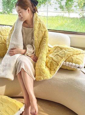 韩L式纯色抱枕被加厚两用塔芙绒合一DSV汽车靠二垫办室沙发公盖毯