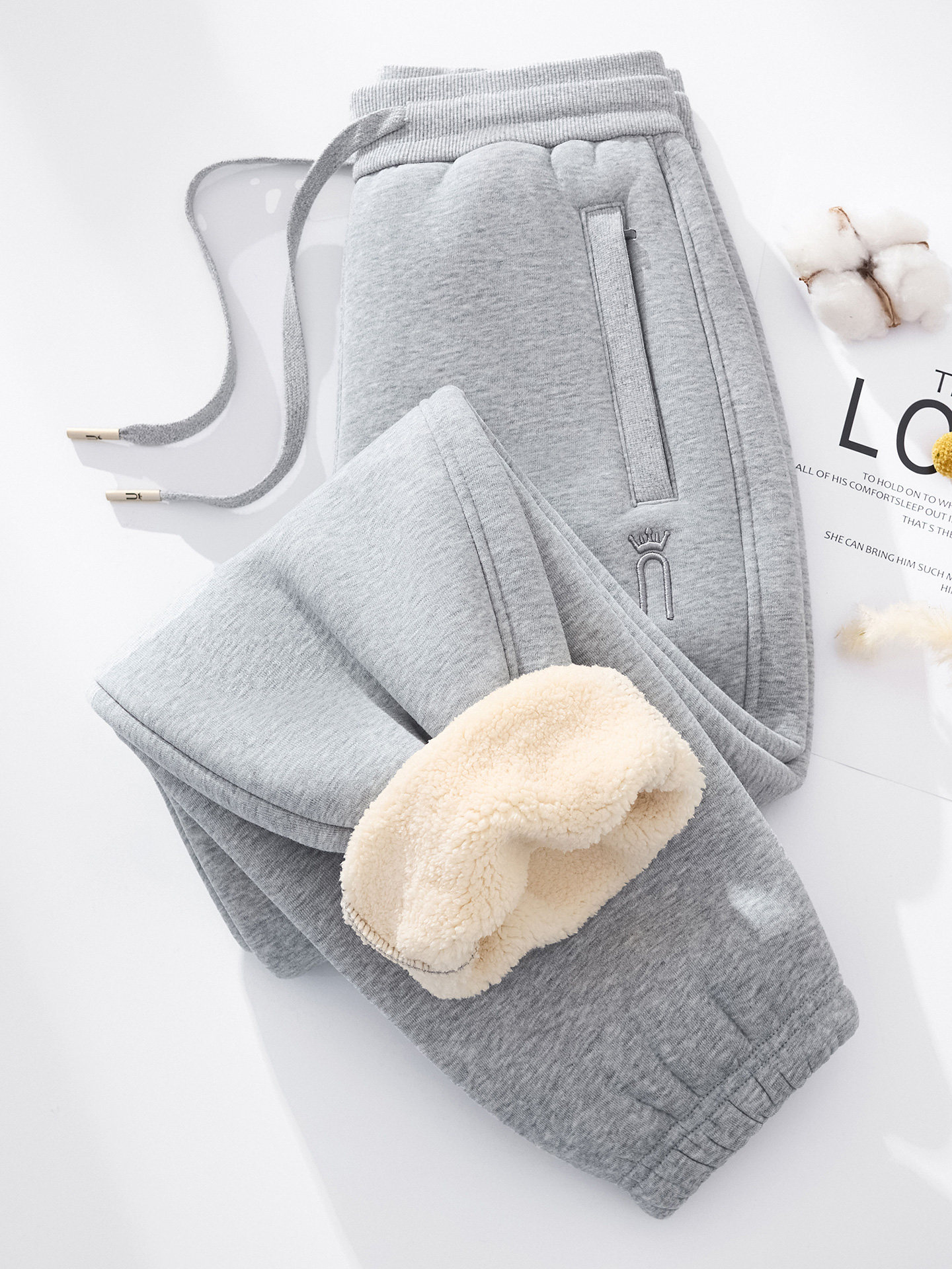 羊羔绒加绒加厚外穿运动休闲裤女裤冬季保暖棉裤大码宽松秋冬卫裤