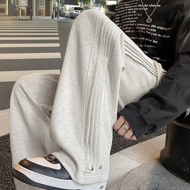 2026春秋季新款排扣褶皱宽松直筒长裤,男装,休闲裤,淘宝优惠券,粉丝福利购,淘宝优惠卷