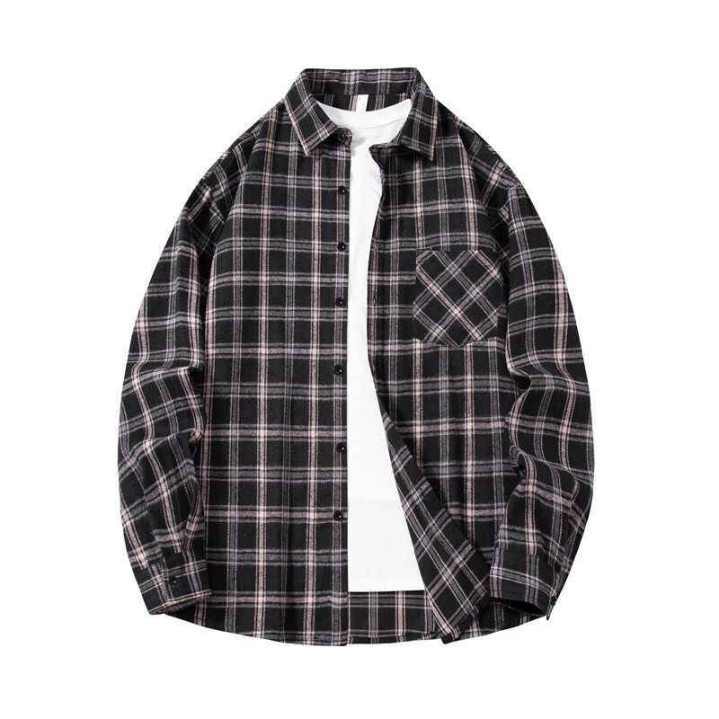 新款春季男士翻领衬衫宽松长袖韩版格子休闲外套,男装,衬衫,淘宝优惠券,粉丝福利购,淘宝优惠卷