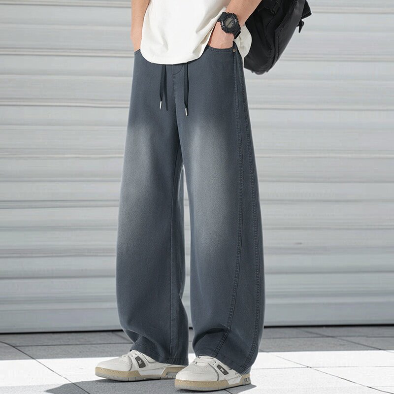 2026春季弯刀牛仔裤男士直筒宽松美式高街阔腿休闲长裤